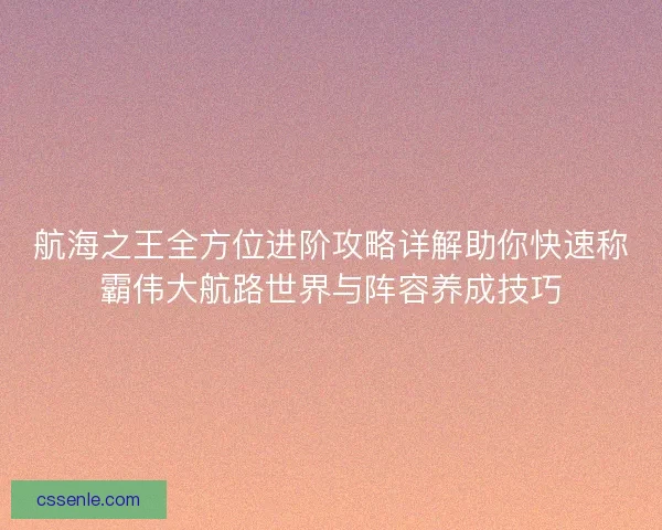 航海之王全方位进阶攻略详解助你快速称霸伟大航路世界与阵容养成技巧